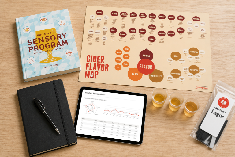 Sensory store resources including a Flavor Map, sensory guide, aroma kit, tasting glasses, and analysis tablet